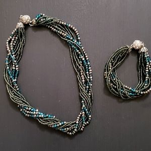 Necklace & Bracelet Set Multi Strand Turqoise